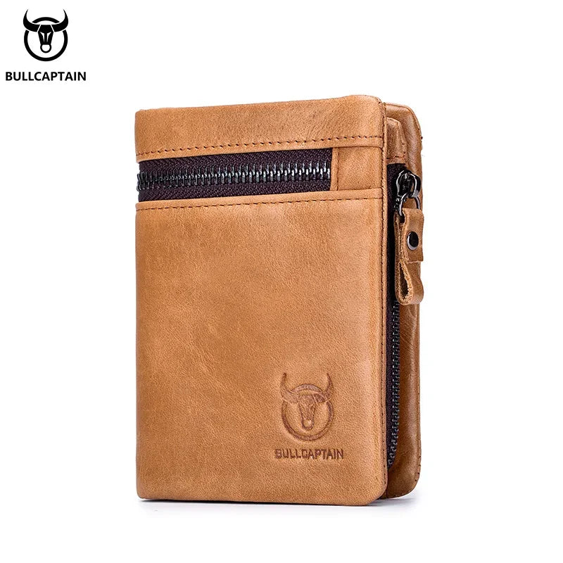 BULLCAPTAIN 100% Genuine Leather Wallet Men's New Men's Cash Clip Bi-fold Coin Purse RFID Blocking Card Holder with Gift Box 03