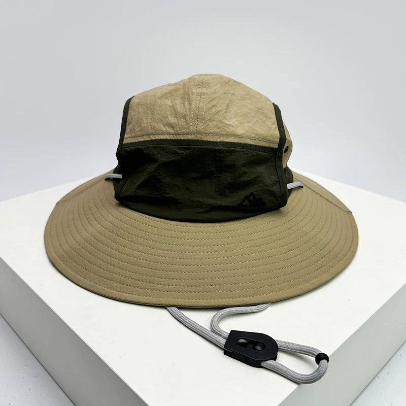 New Unisex Quick Drying Retro Bucket Hats Color Block Sunshade Outdoor Breathable Drawstring Casual Alpine Cap Versatile Fashion