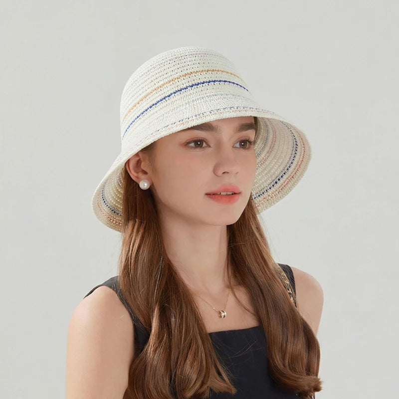 6162-Summer sun protection and shade hat with children's striped knitted mesh ventilation fisherman cap, versatileandsuitablefor