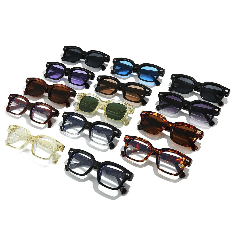 JNPCXI New Square Sunglasses Women Fashion Black Blue Shades UV400 Retro Rivets Men Clear Anti Blue Light Glasses Frame
