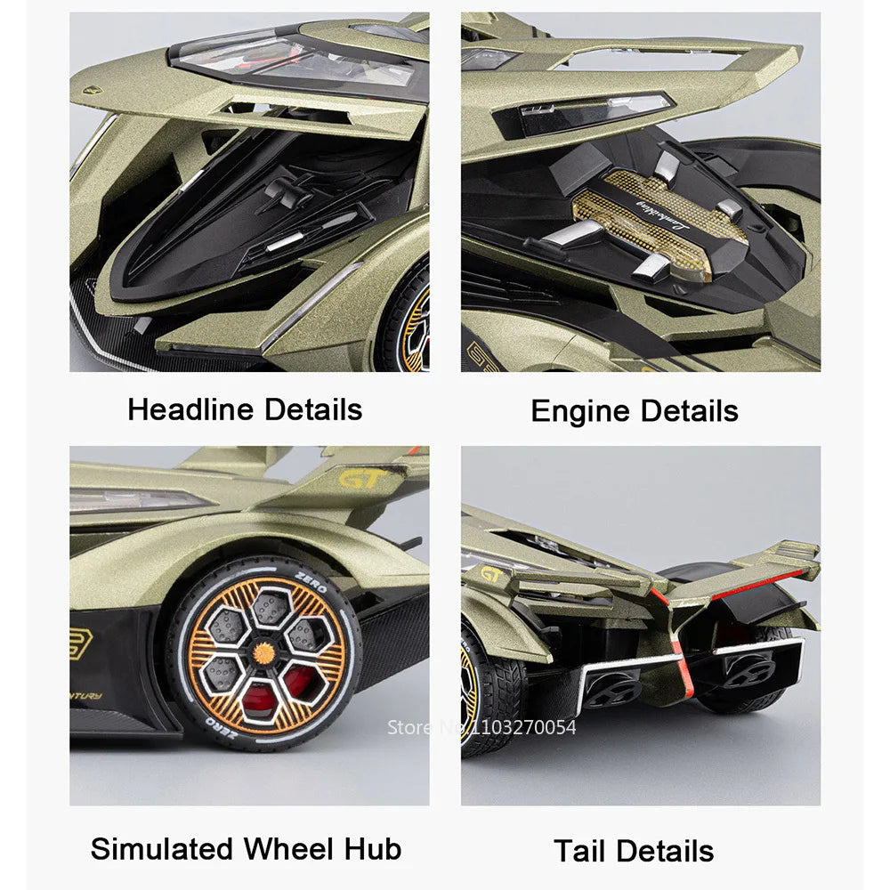 1:24 Lambor V12 SVJ63 Miniature Model Toys Diecast Alloy Car Sound Light Pull Back Doors Opened Sportscar Christmas Gift for Kid