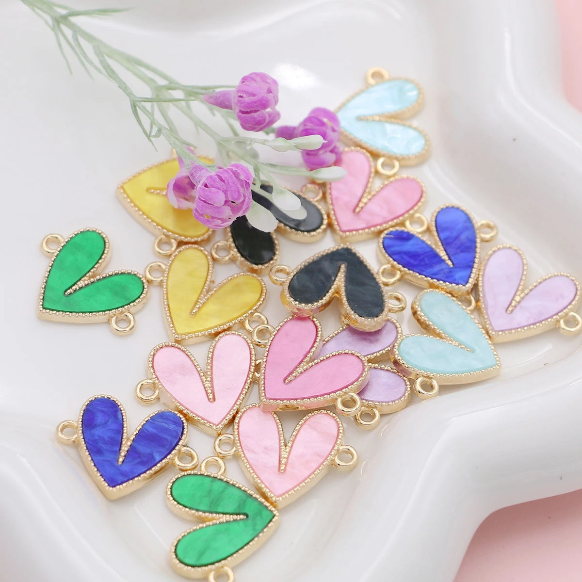 10Pcs Mix Gold Plated Acrylic Heart Charm Pendant Jewelry Making Earrings Bracelet Necklace DIY Accessories Craft