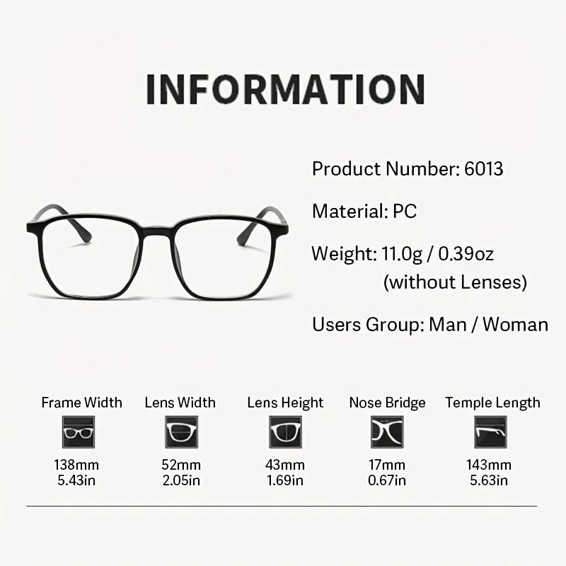 2 Pairs of Square Frame Non-Prescription Glasses Ultra-Light Full Frame PC Frames PC Non-Diopter Lenses Ideal Gift for Friend