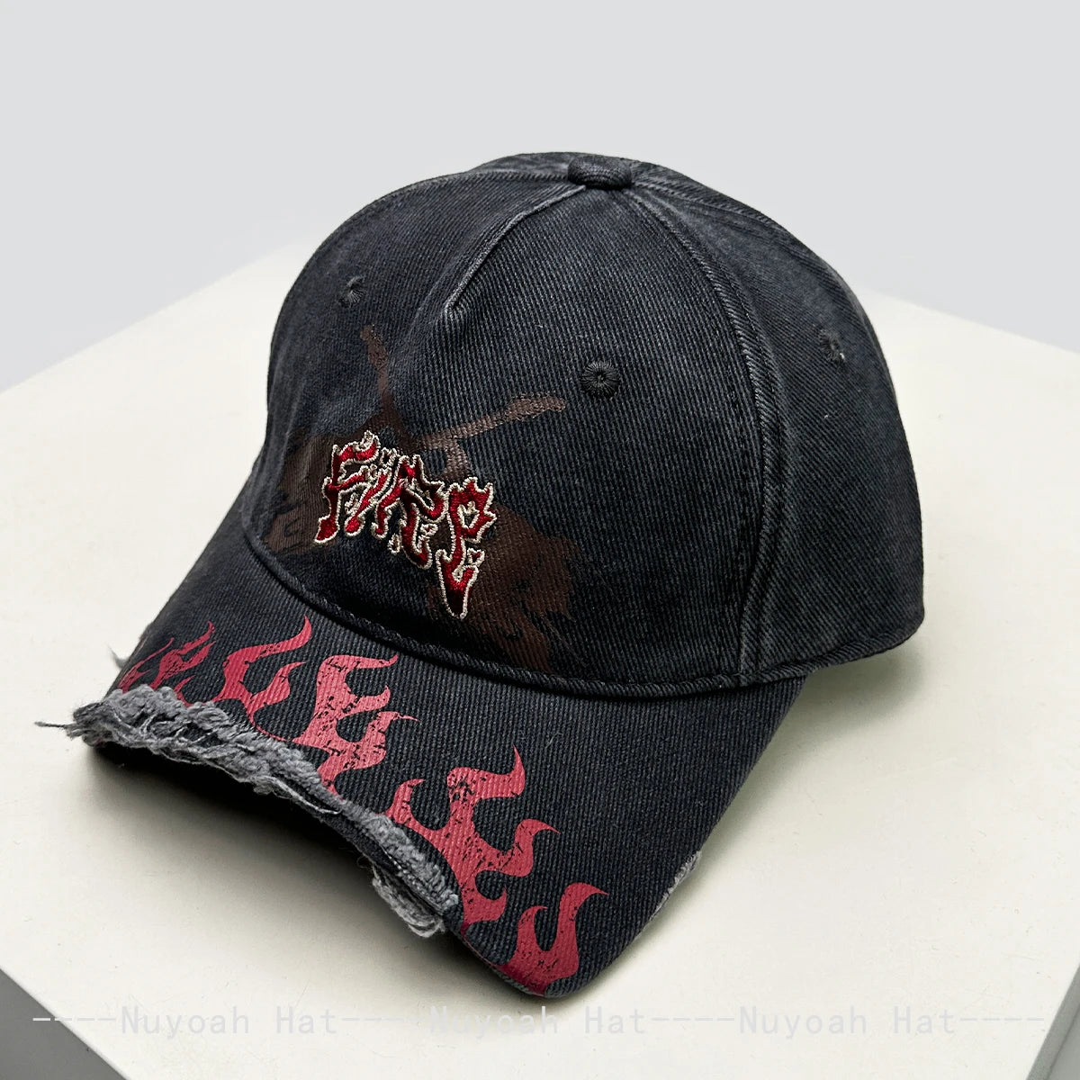 New Men Women Niche Street Embroidered Letters Flame Flag Baseball Hats Sunshade Broken Eave Versatile Peaked Caps Fashion Retro