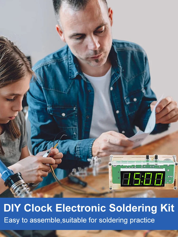TJ-56-428 4-Digit Digital DIY Clock Kit with Acrylic Shell Alarm Clock Soldering Practice Electronics Learning Kit