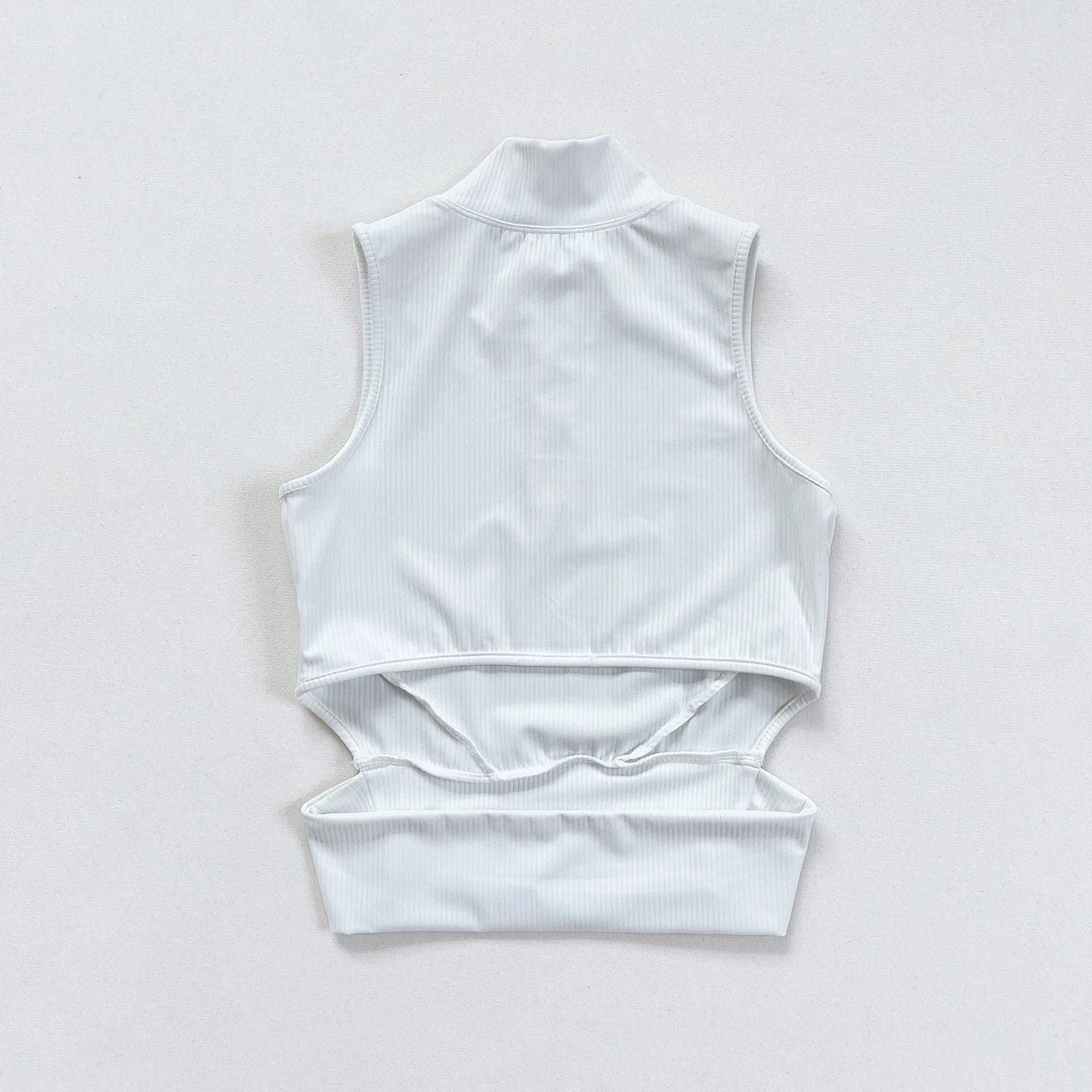 New Women's Sleeveless Mock Neck Hollow-out Zipper Ribbed Crop Top - White and Black Available