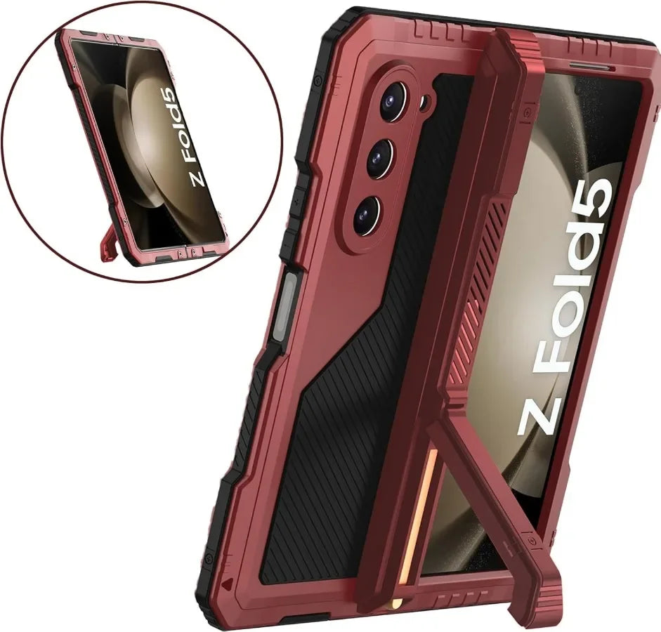 3 Layers Heavy Duty Metal Phone Case For Samsung Z Fold 6 5 4 Shockproof Alumin