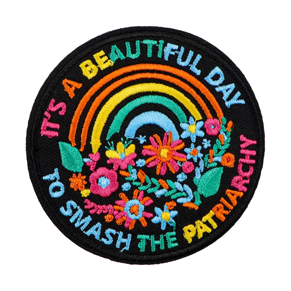 IT'S A BEAUTIFUL DAY Patches On Clothes Feminism Iron on Embroidered Patches For Clothing DIY Stripes Applique Accessory