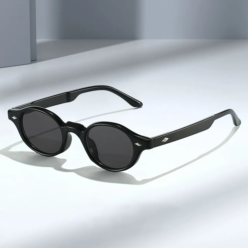 JNPCXI New Fashion Small Oval Women Sunglasses Retro Rivets Men Gray Green Shades UV400 Sun Glasses Trending Punk Sun Glasses