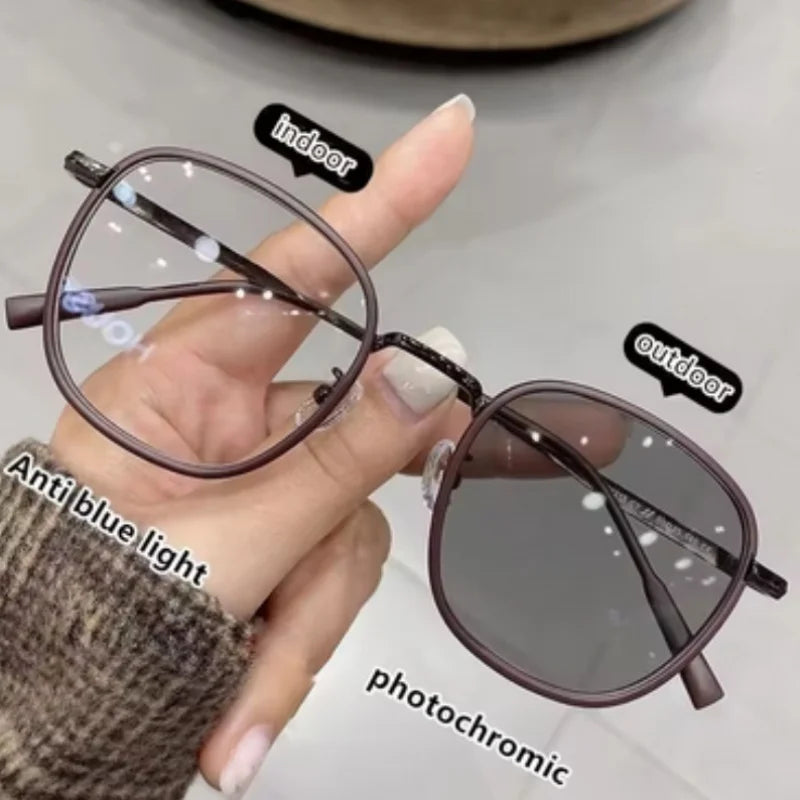 2 Pairs of Retro Square Metal Color Changing Glasses for Men and Women Daily Commuting Outdoor Sports Street Photography