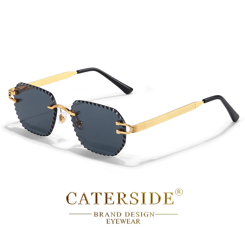 CATERSIDE New Rimless Sunglasses Men Square Fashion Cutting Lens Brand Design Sun Glasses for Women Party Festival Eyewear Gift