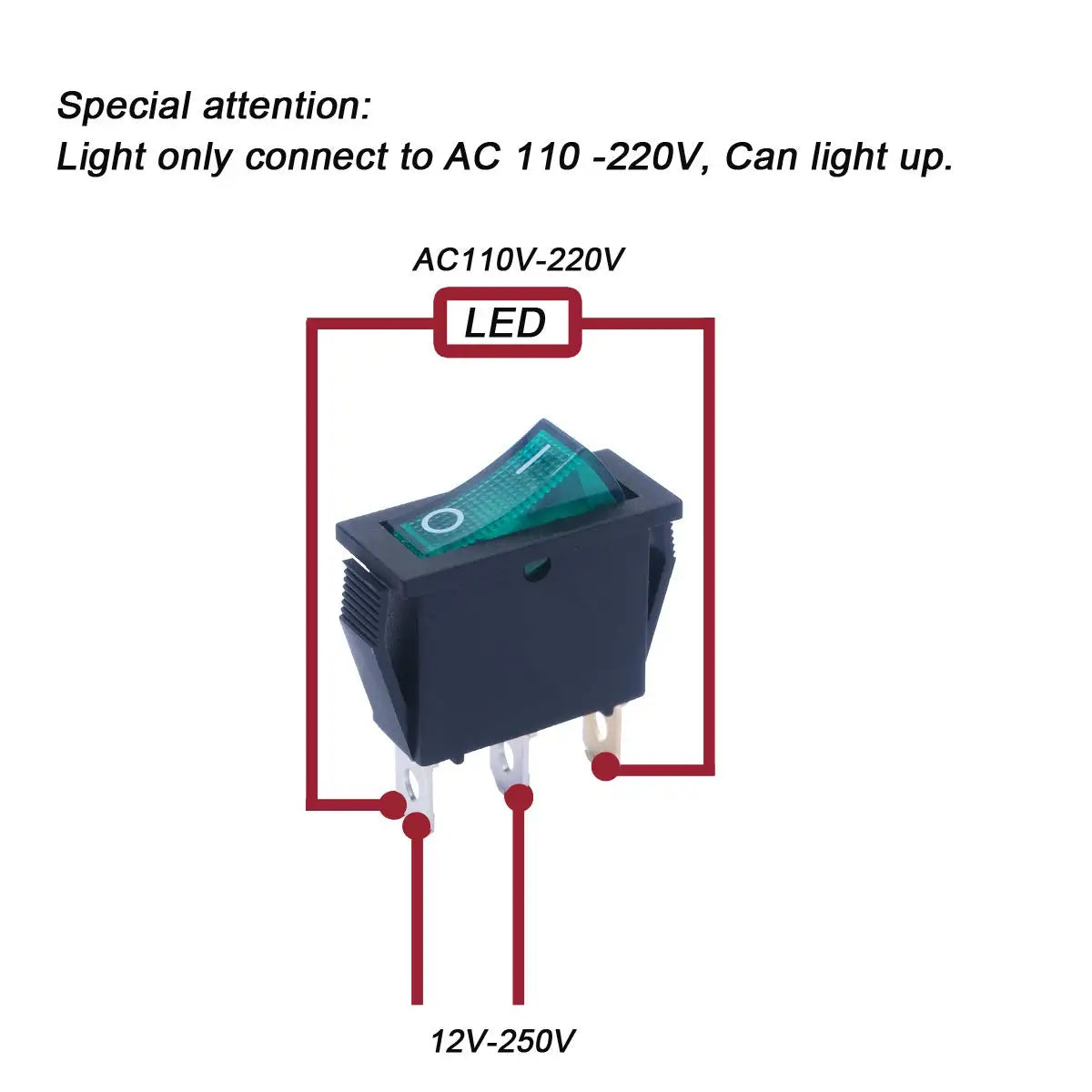 16PCS AC 16A/250V 20A/125V 3 Pin Switch 2 Position Red Light On Off SPST Boat AC Rocker Switch KCD3 Switch
