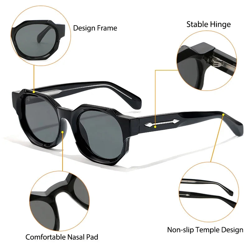 CATERSIDE Retro Punk Square Sunglasses Men Vintage Thick Frame High-Quality Women's Sun Glasses Party and Holiday Travel Eyewear