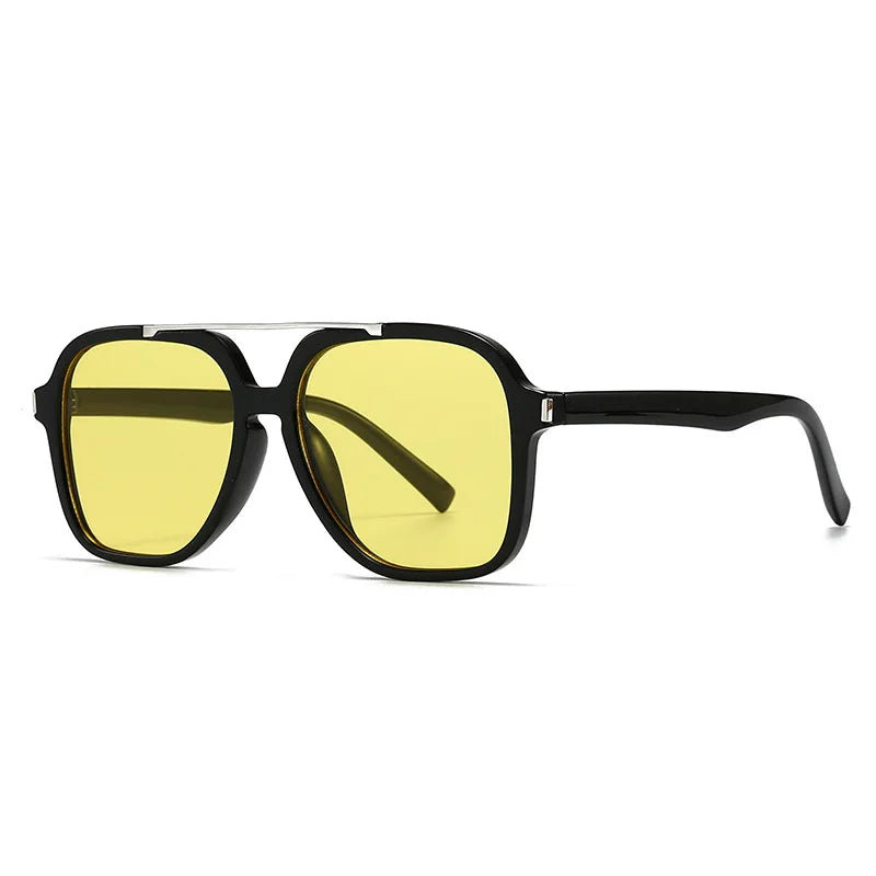 JNPCXI Fashion Oversized Square Double Bridges Sunglasses Women Shades UV400 Retro Rivets Men Sun Glasses