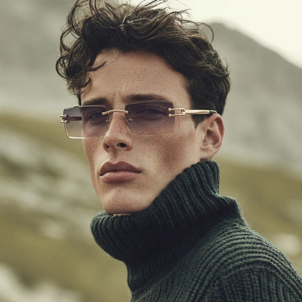 Ruiao Y2K Rimless Square Sunglasses Unisex Diamond Cut Lens Small Frame Retro Fashion UV400 Shades Street Style Eyewear 2026 New
