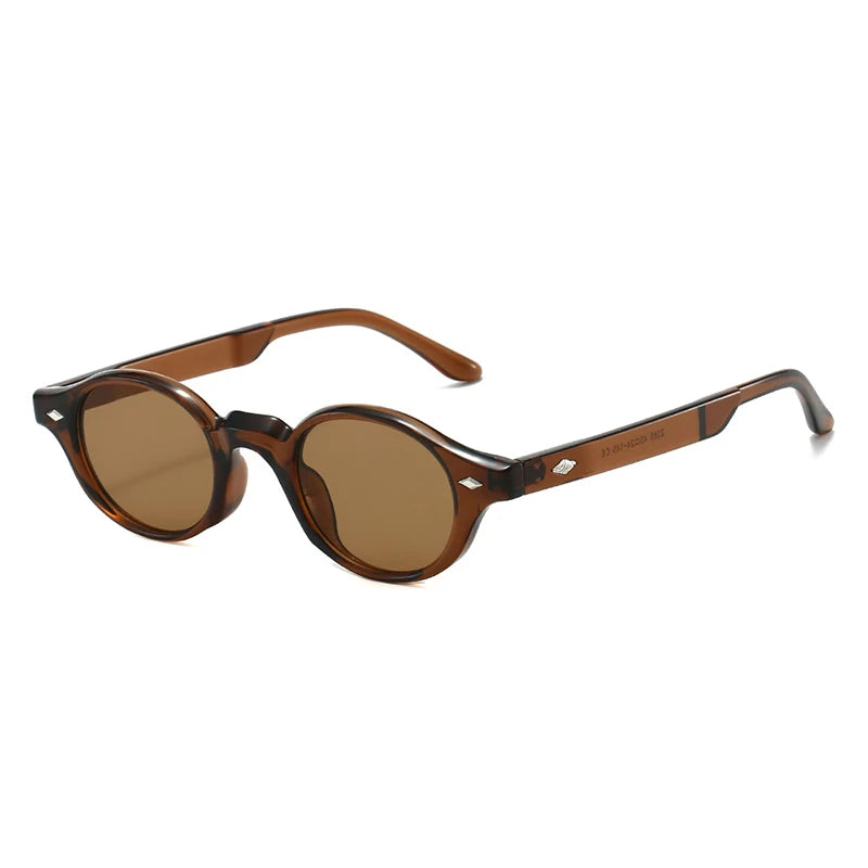 JNPCXI New Fashion Small Oval Women Sunglasses Retro Rivets Men Gray Green Shades UV400 Sun Glasses Trending Punk Sun Glasses