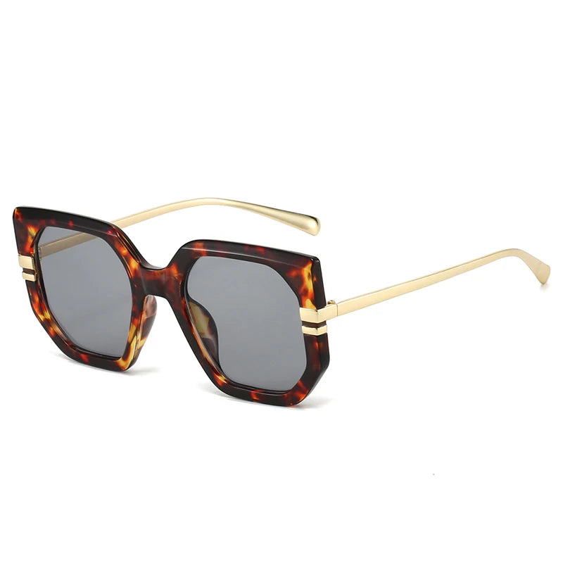 JNPCXI New Polygon Square Sunglasses Women Shades UV400 Retro Clear Ocean Gradient Lens Men Trending Leopard Sun Glasses