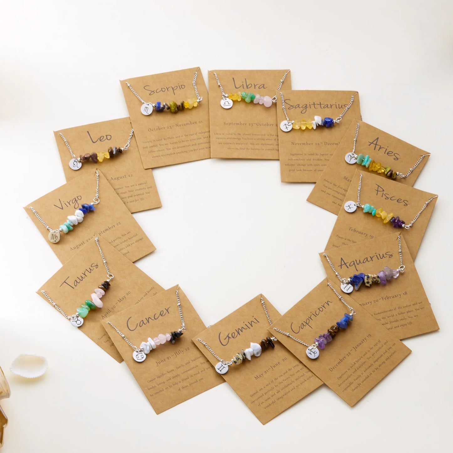Stainless Steel 12 Constellation Pendant Necklaces for Women Men Irregular Natural Stone Necklace Party Jewelry Birthday Gift