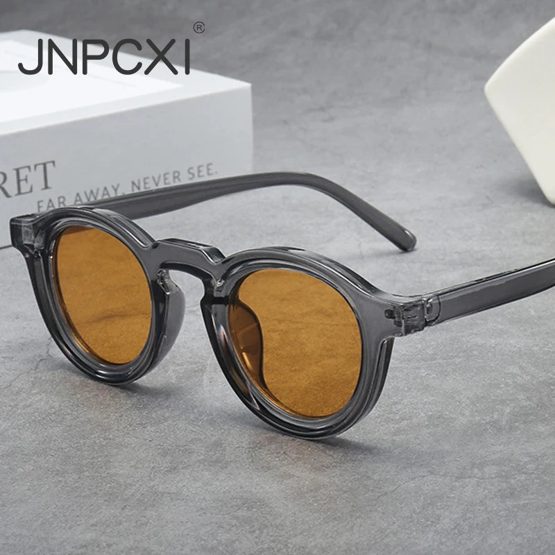 JNPCXI New Round Sunglasses Women Men Punk Shades Retro Trending Sun Glasses Clear Lens Frame UV400 Female
