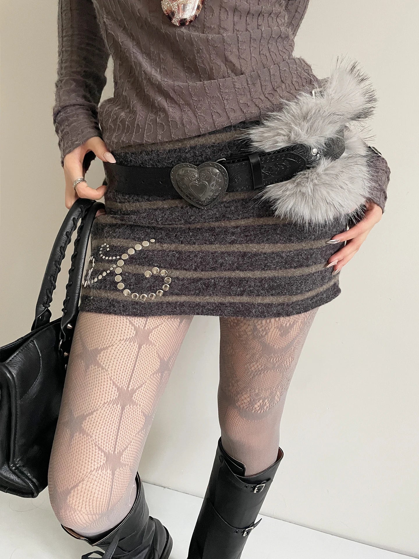 Retro Y2k Heart Carving Fluffy Waist Belt For Women Design Sense With Skirt And Jeans Waistband