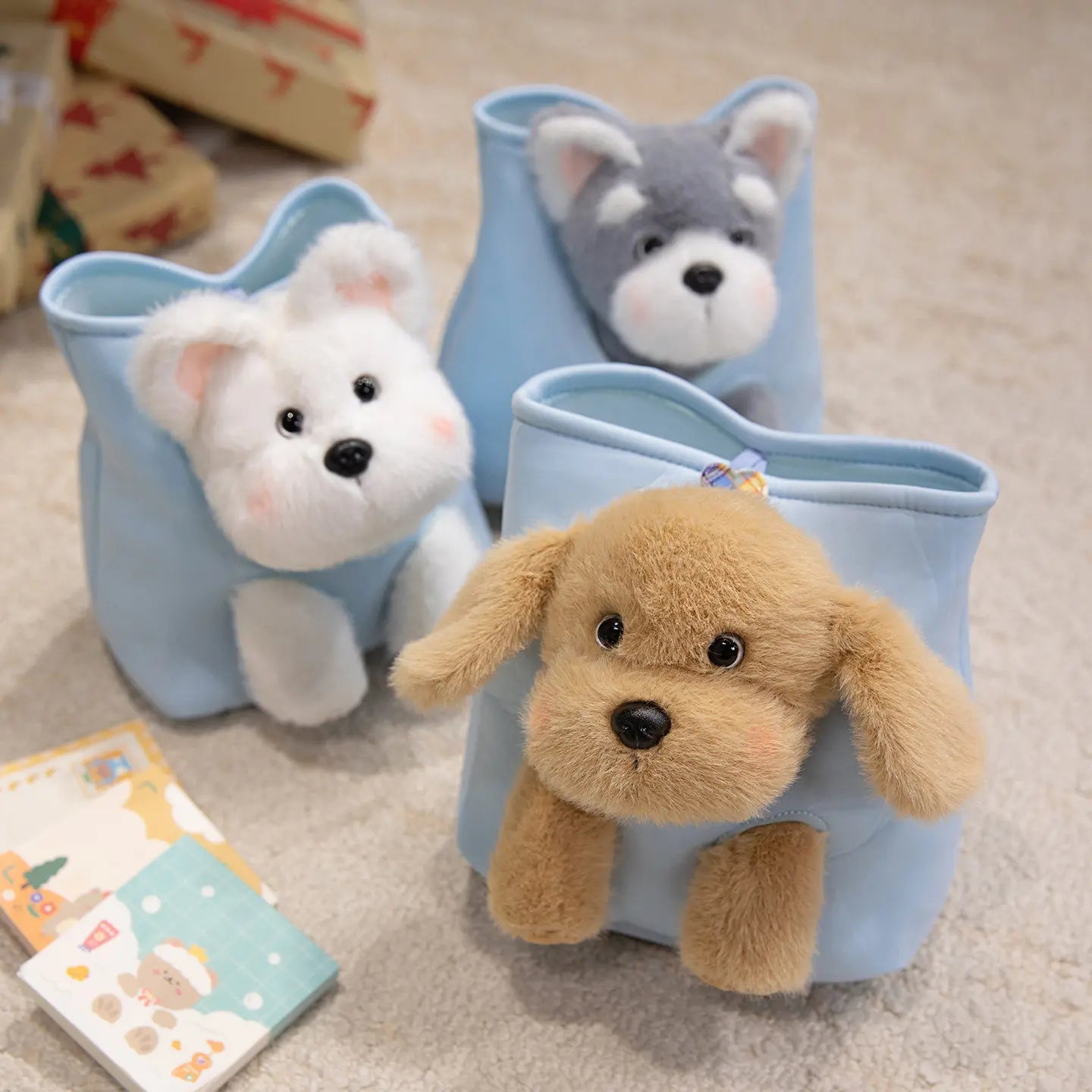 Kawaii Dog Plush Toy Pouch Storage Bag Hide-and-seek Animal Dog Plush Stuffed Doll With Snack Bag Intresting Toy Birthday Gifts