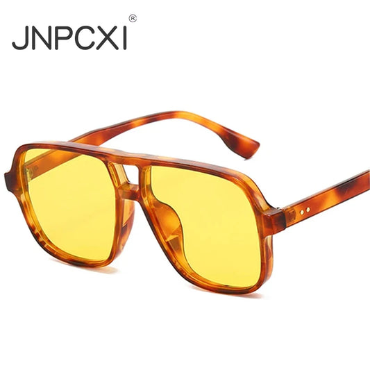 JNPCXI New Double Bridges Square Sunglasses Women Fashion Gradient UV400 Retro Rivets Candy Color Trending Men Sun Glasses