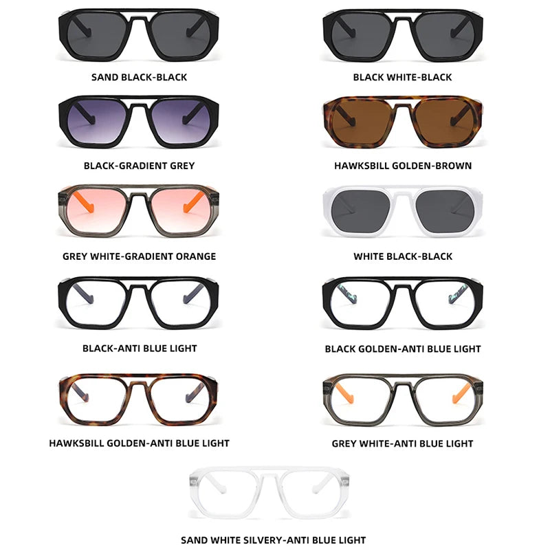 JNPCXI New Retro Polygon Square Double Bridges Women Sunglasses Shades Black Fashion Clear Gradient Lens Men Trending Frame