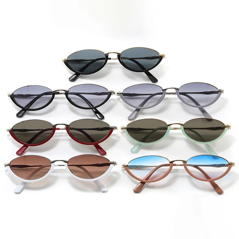 JNPCXI Small Cat Eye Fashion Women Double Color Sunglasses Retro Men Rivets Gradient Shades UV400 Sun Glasses