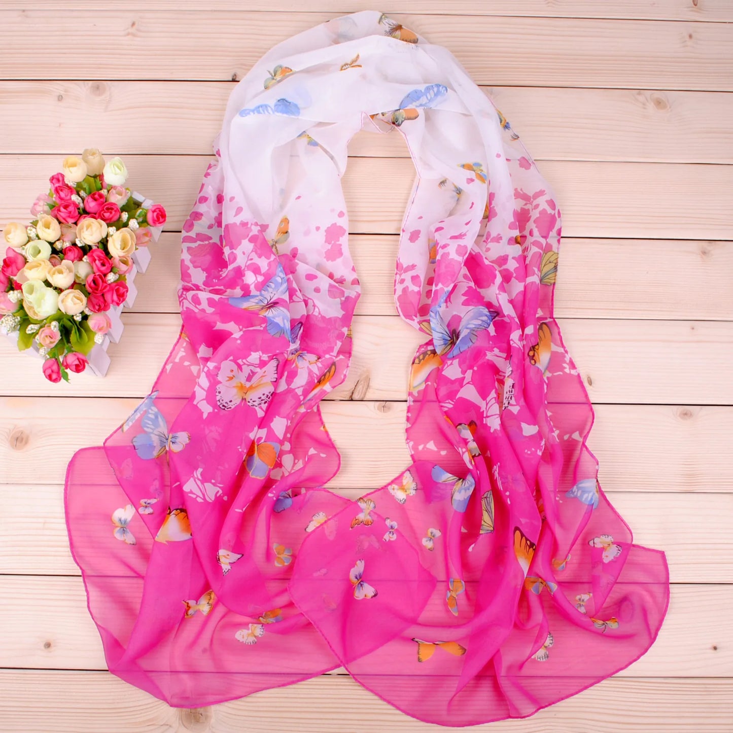 New Yiwu Colorful Little Butterfly Women's Printed Chiffon Long Scarves Wholesale Spring and Summer Printed Scarves