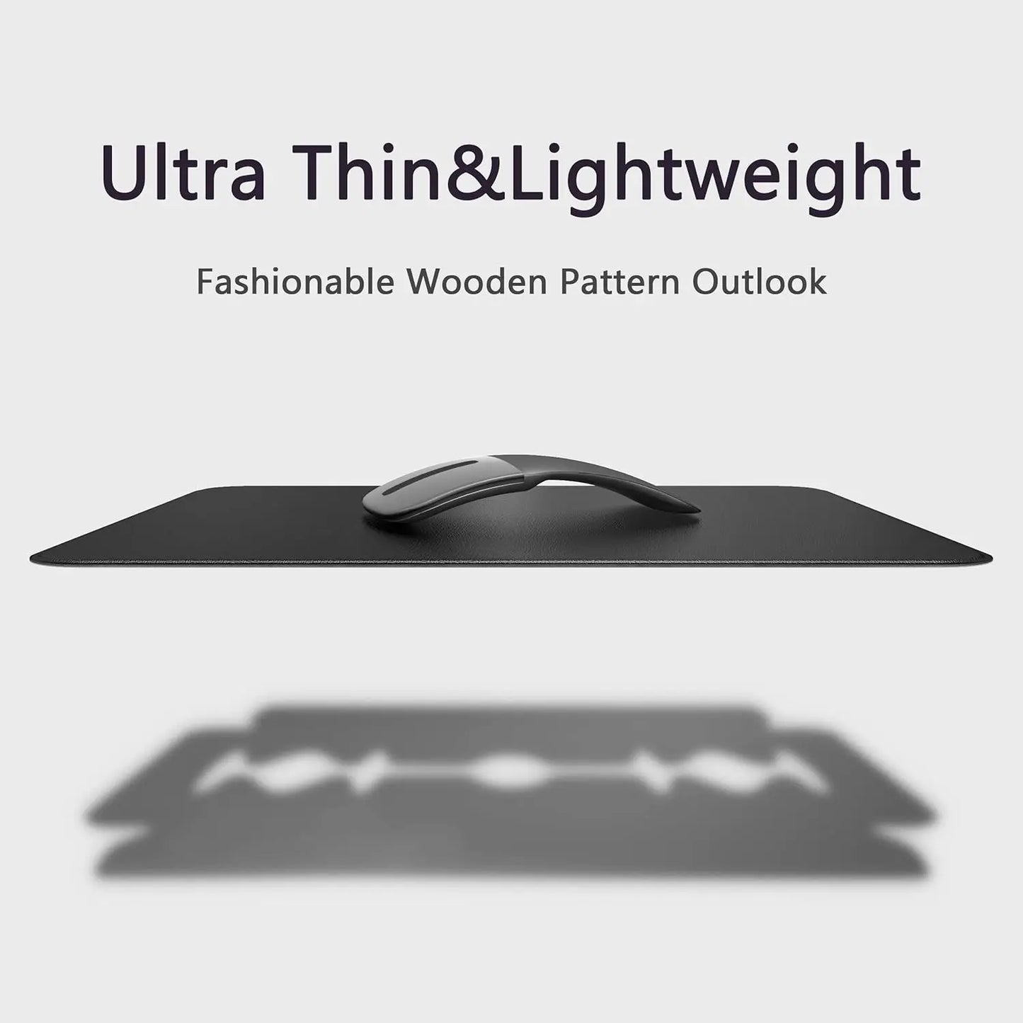 Hard Mouse Pad, Ultra Thin Wood-Textured PU Leather Mouse Mat, Non-Slip Rubber Base Mousepad for Office/Home/Gaming