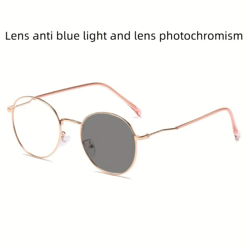 1pc New Metal Eyeglass Frames for Men'S And Women'S with Photochromic Lenses Can Block Blue Light