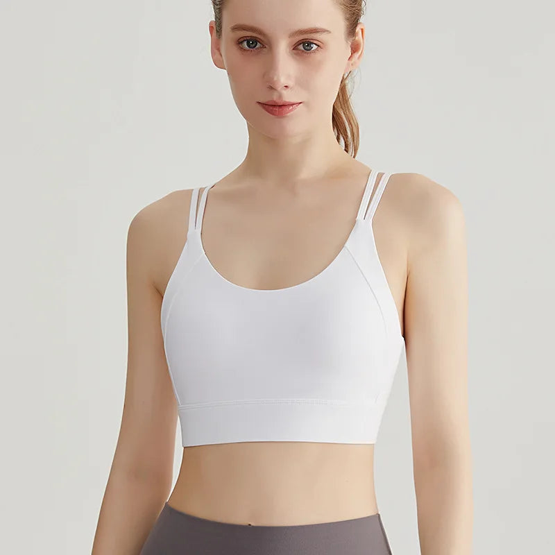 New Women's Sports Bra Padded Without Bones Cross Back Fitness Busty Underwear High Support Impact Running Gym Vest Yoga Bras