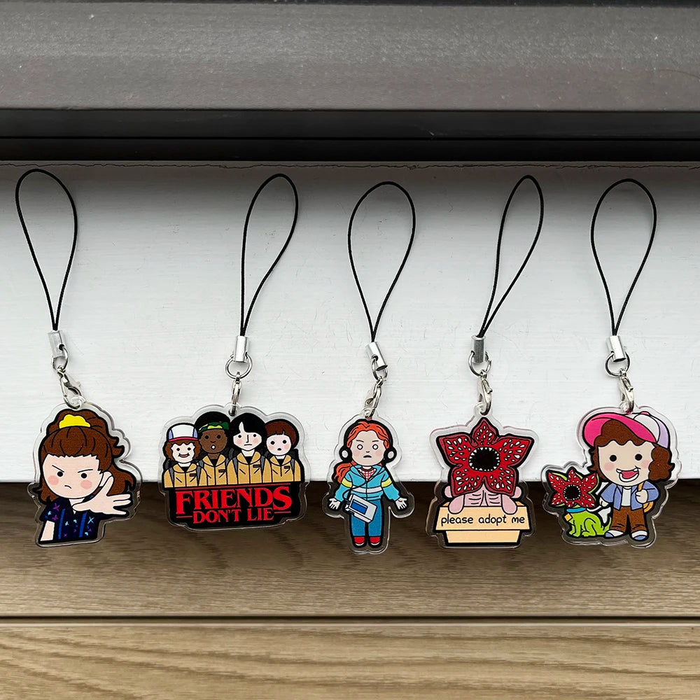 5pcs Cartoon Demogorgon Acrylic Phone Chains Cute Unisex Cellphone Pendant Charms Anti-Loss Keychains Lanyard Jewelry for Fans