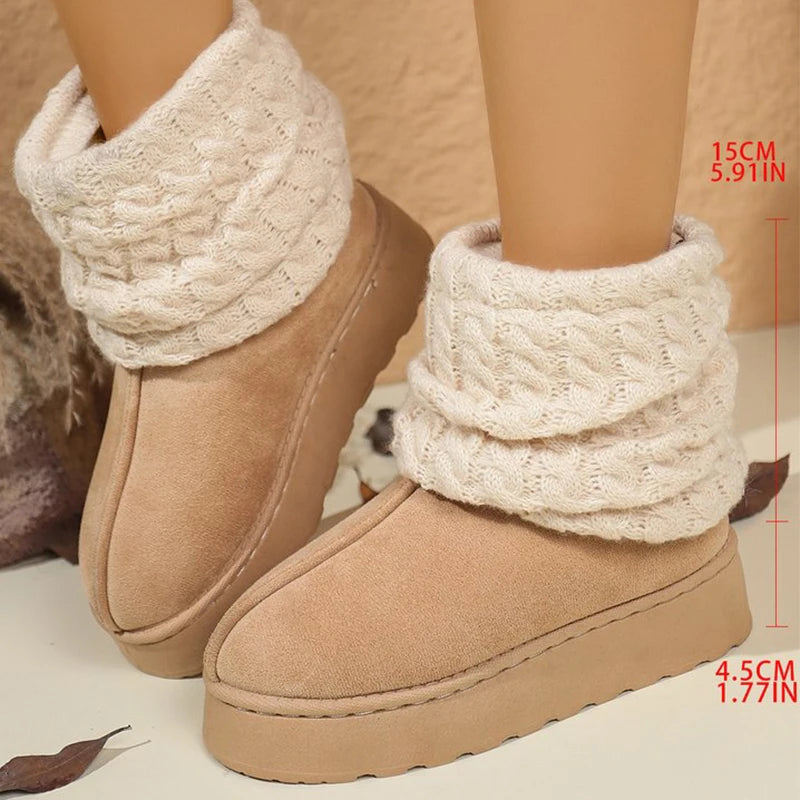 Fashion Knitted Leg Covers Snow Boots Women Winter Warm Faux Fur Ankle Boots Woman Plus Size 37-43 Platform Botas Female