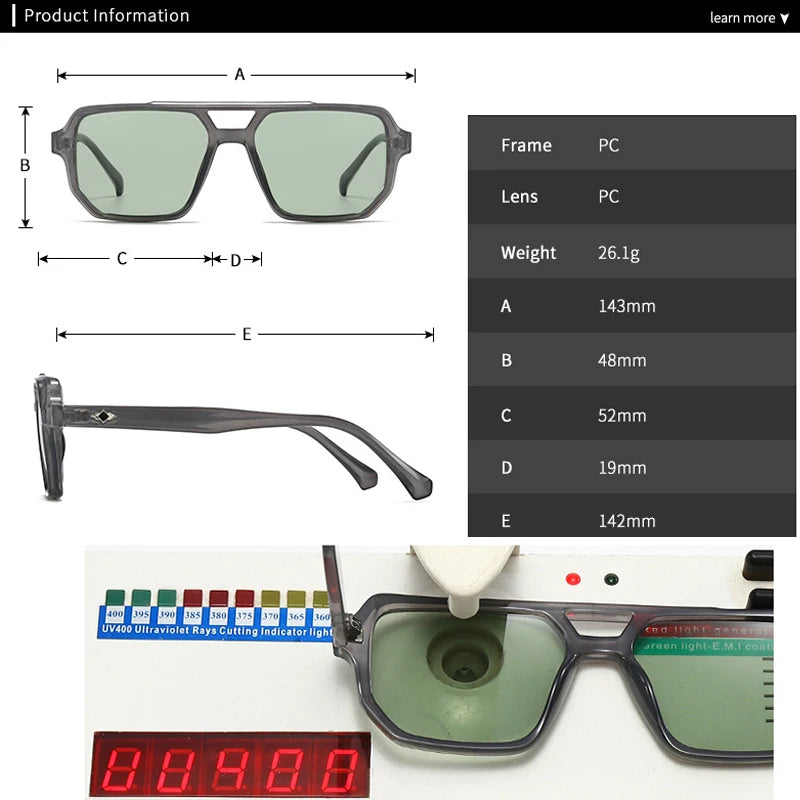 JNPCXI Ins Popular Fashion Square Sunglasses Men Gradient Shades UV400 Vintage Rivets Women Trending Blue Green Sun Glasses