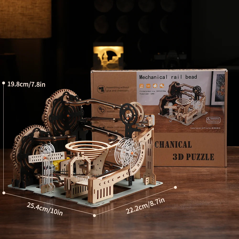 Exquisite Wooden Diy 3D Puzzle Unique Building Block Mechanical Marble Run Handmade Desk Decoration Creative Gift For Kids Adult