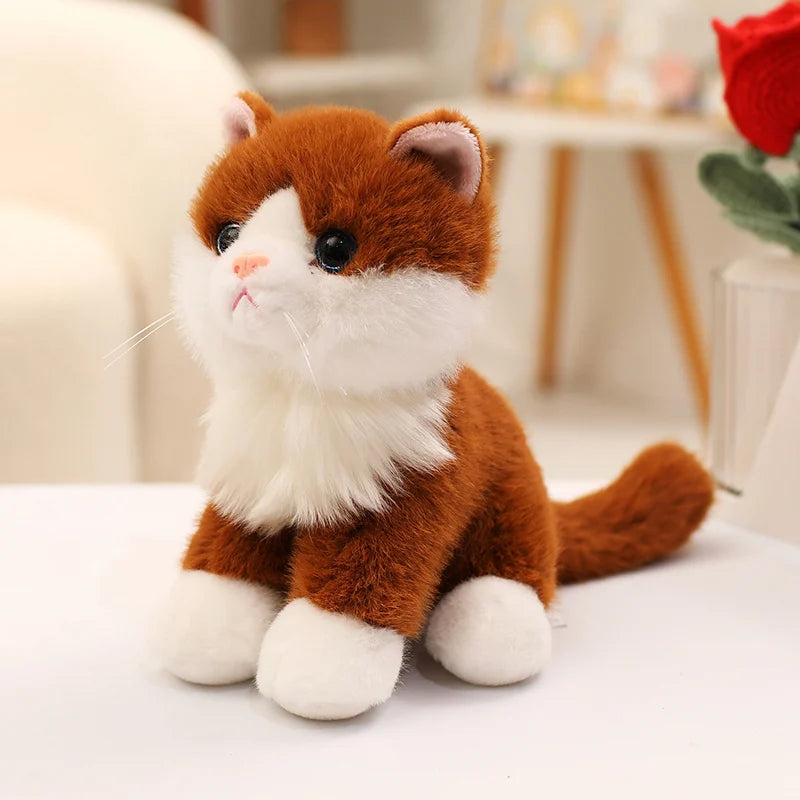 Cute Simulated Sitting Cat Pendant Doll Plush Toy Stuffed Soft Animal White Black Kitten Keychain Doll  Birthday Gift