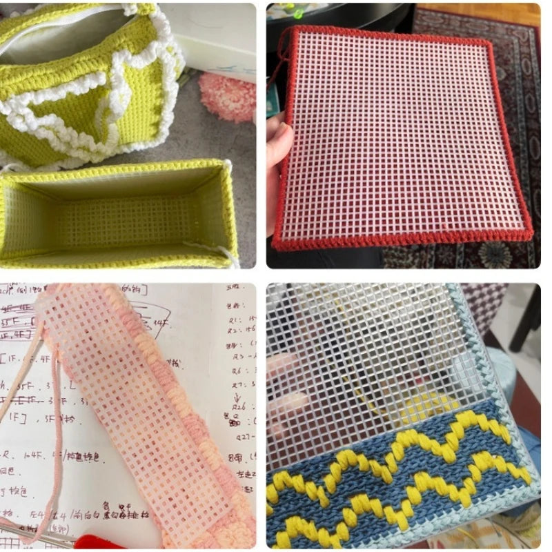 1pc Handcraft Latch Hook Bags Made Plastic Grid Hook Crafts Accessory Plastic Mesh Cloth for Bag Rug Thread Hook Craft Supplies