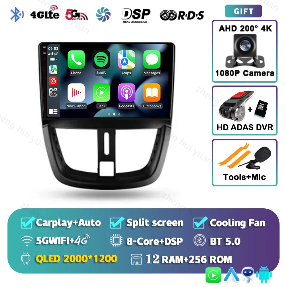 For Peugeot 207 2006 - 2015 Android 15 12+256GB CarPlay Auto Car Radio Multimedia Video Player GPS stereo Head Unit 4G WIFI RDS
