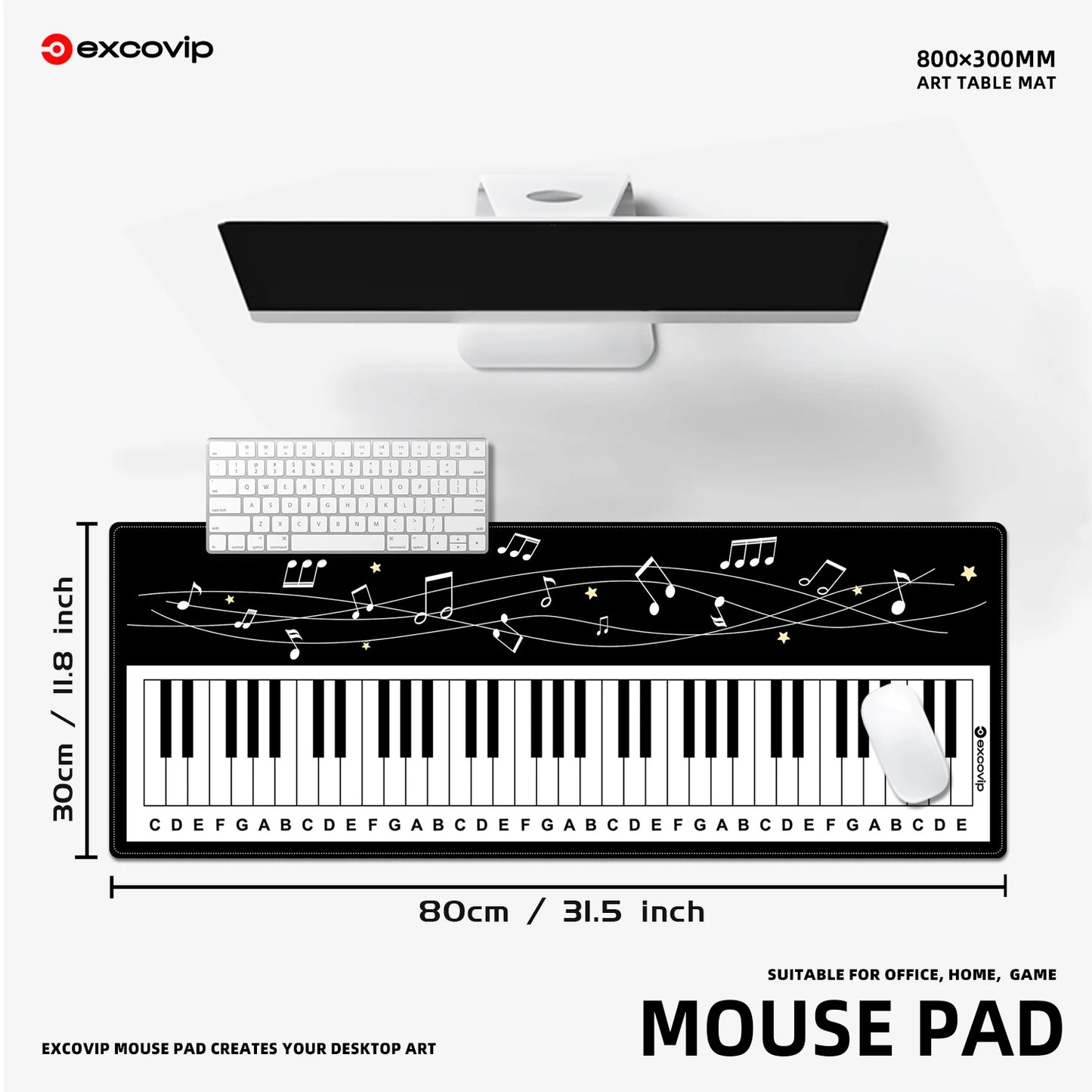 EXCO Piano Gaming Mouse Pad Large Computer Desk Mat Keyboard Mousepad with Stitched Edge Non-Slip Rubber Base for Office Home