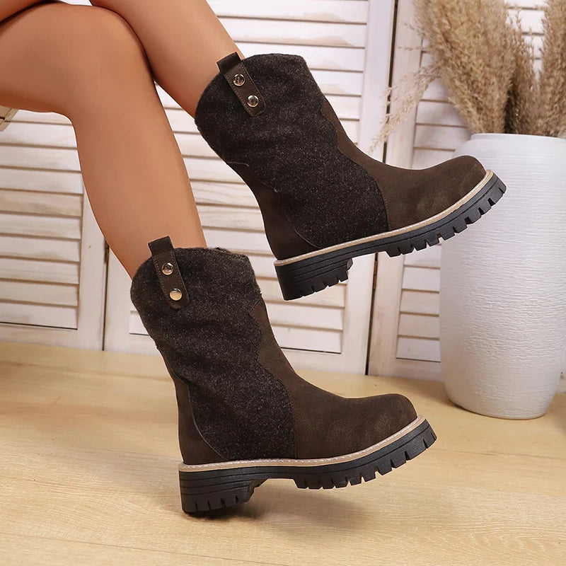 Plus Size 43 Platform Ankle Boots Women Autumn Winter Thick Bottom Flock Short Booties Mujer Anti Slip Round Toe Knight Boots