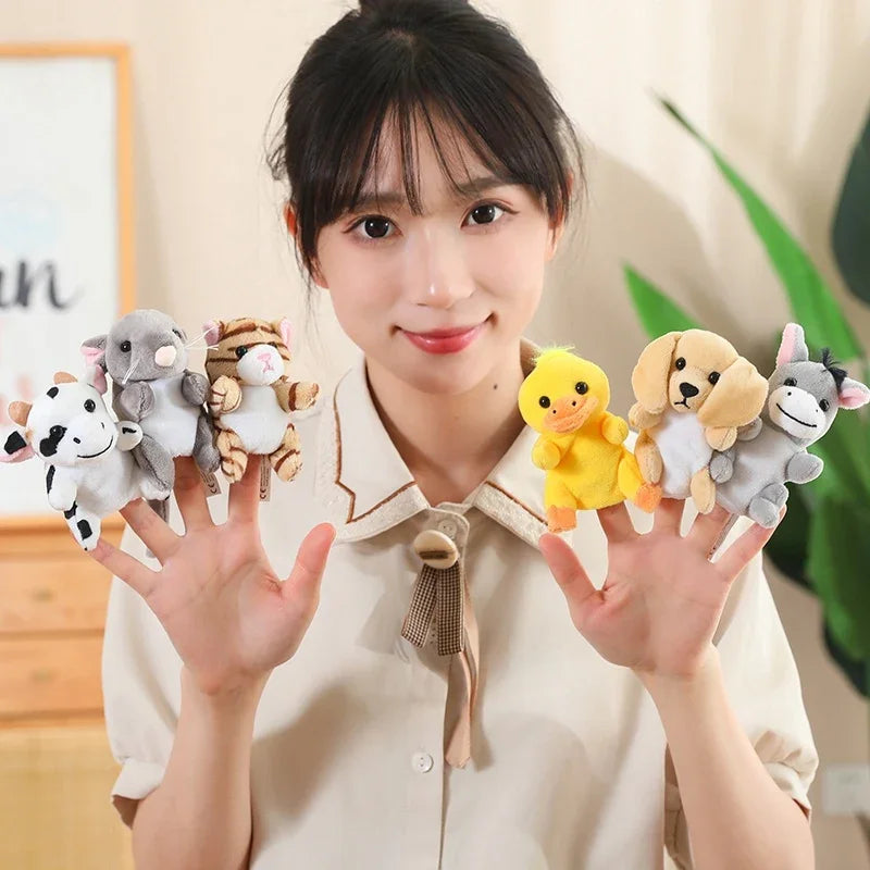 New Hand Puppet Plush Toy Cartoon Animal Family Finger Puppet Role Play Tell Story Cloth Doll Educational Toys For Children Kids