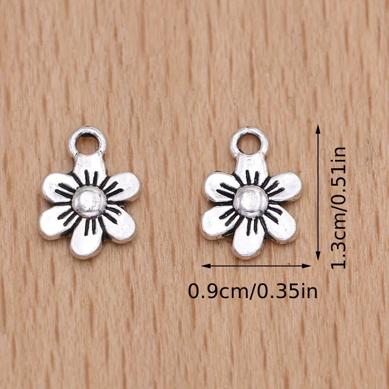 20Pcs Antique Silver Plated Flower Charms Necklace Pendants for Making DIY Earrings Bracelet Handmade Jewelry Accessories