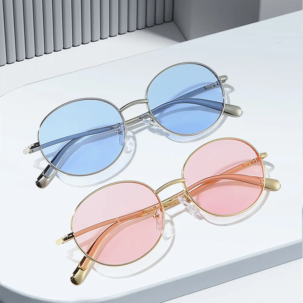 JNPCXI New Fashion Metal Round Gold Tea Sunglasses Women Shades UV400 Retro Men Punk Sun Glasses