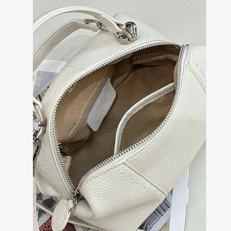 Genuine Cowhide Leather Mini Boston Bag for Women Luxury Designer Pebbled Leather Top Handle Crossbody Bag in Multi Colors
