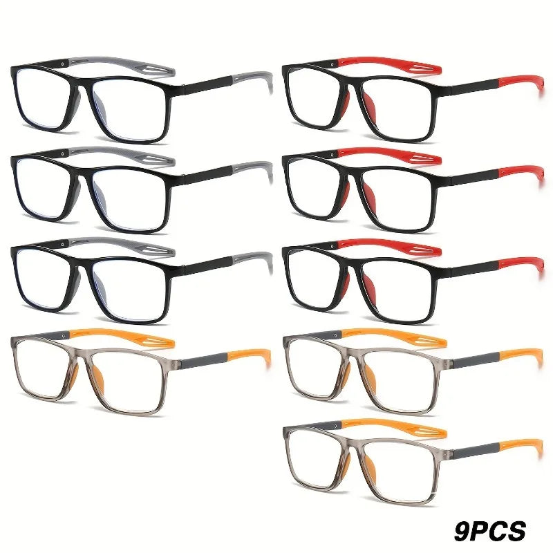 9pcs rectangular sport presbyopia glasses fashion simple model reading glasses middle-aged and elderly men and women