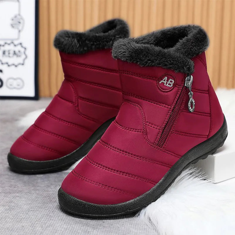 Retro Plus Size Snow Boots for Women Zipper Up Faux Fur Snow Boots Woman Winter Letter Embroidery Warm Plush Booties Ladies
