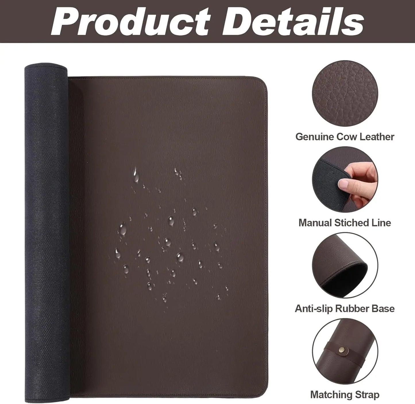 Genuine Leather Desk Mat Large Desk Pad  Non Slip Leather Table Protector with Stitched Edges and Rubber Base for Workspace