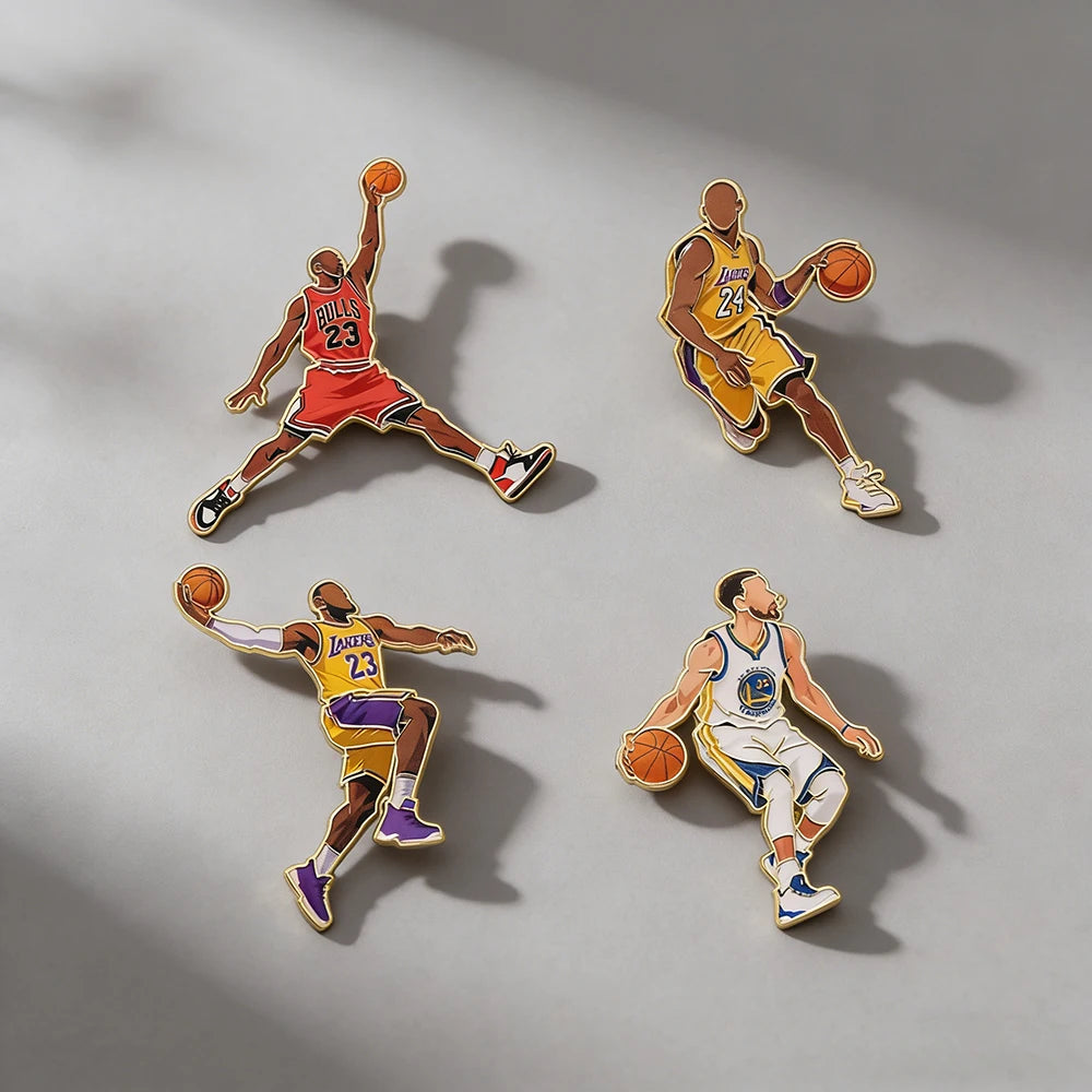 4 PCS 23th Player Enamel Brooch  Creative Design Sport Metal Badge Clothe Punk Lapel Pin Jewelry Friend Gift