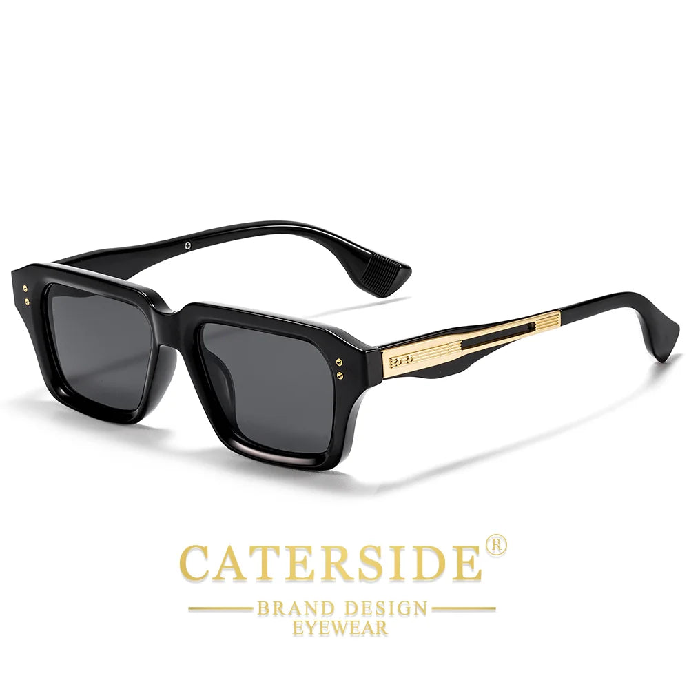 CATERSIDE New Men's Square Sunglasses Premium PC Frame with Metal Temple UV400 Women Retro Fashion Driving Decoration Eyewear